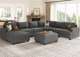 Sectional Couch with Storage Ottoman, Corduroy Modular Sectional Sofa