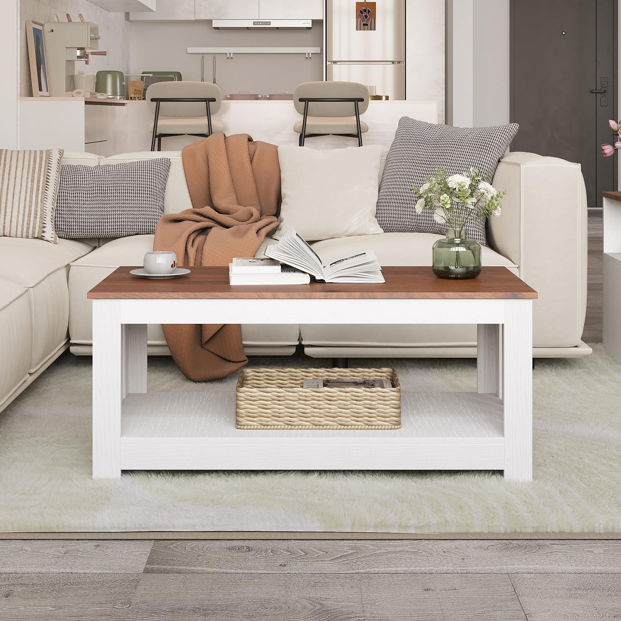 Wooden One Style Fits All Coffee Table - Walnut & White Coffee Table