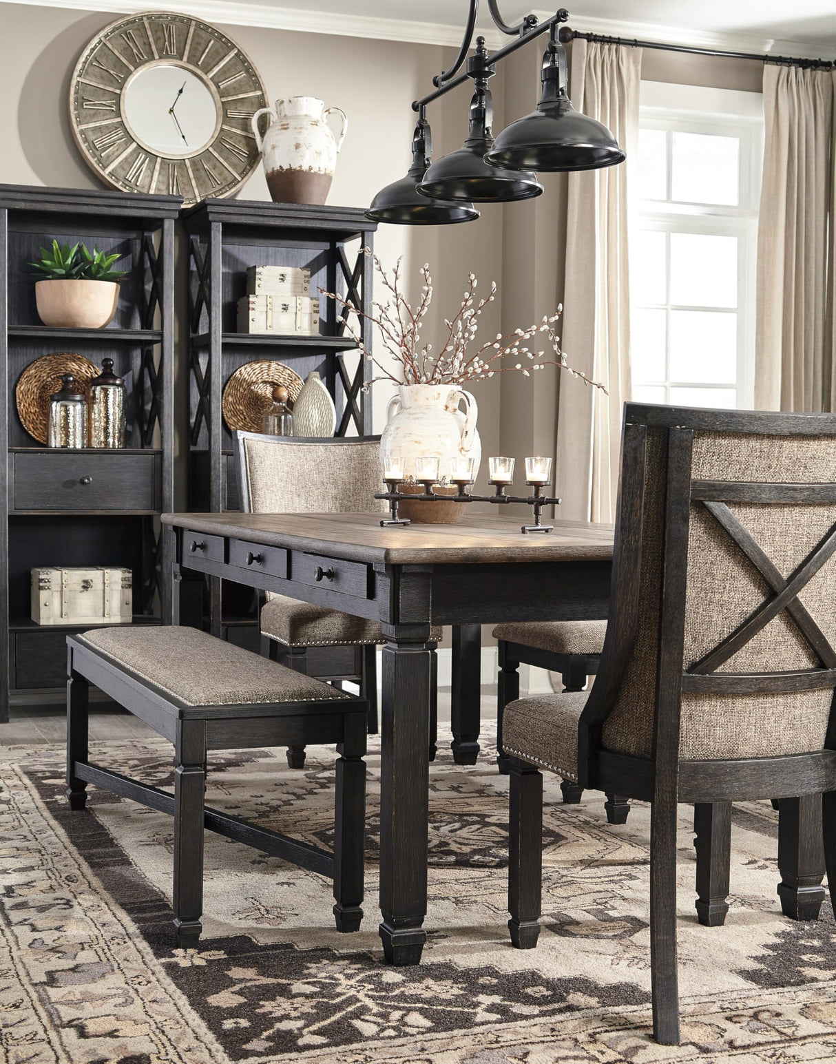 Tyler Creek Farmhouse Dining Table with Storage Drawers