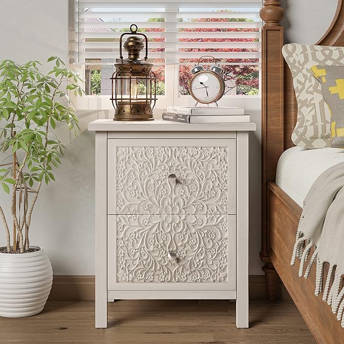 3-Drawer Fully-Assembled Flower Motif Dresser for French Country, Farmhouse, Modern