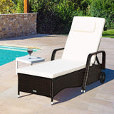 HAPPYGRILL Patio Chaise Lounge Outdoor Rattan Wicker Recliner Lounger Chair with Cushion and Wheels for Balcony Garden Poolside