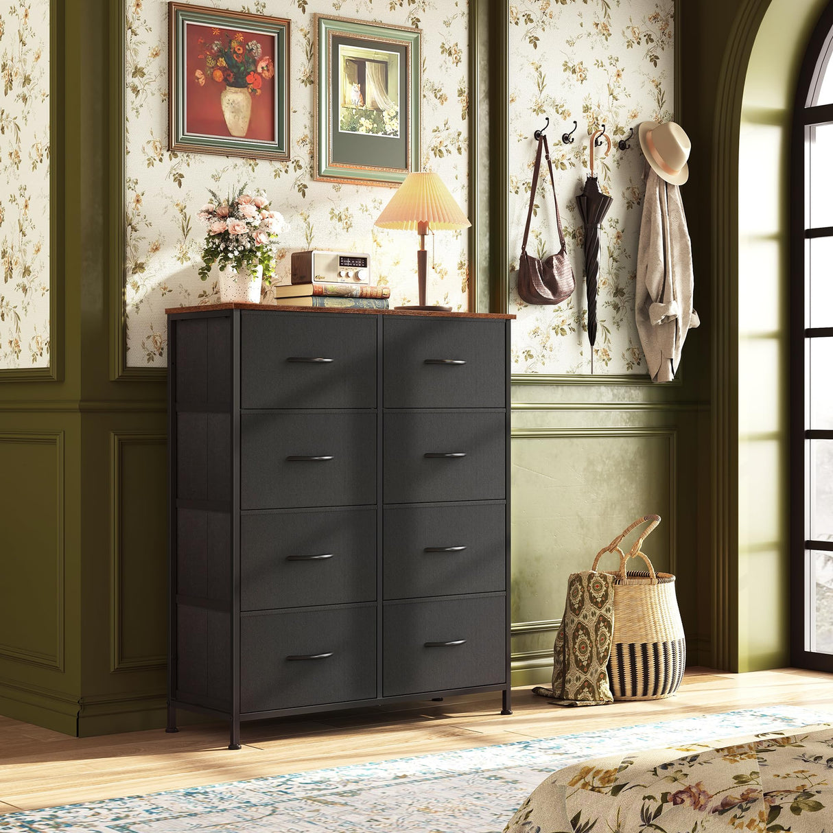 Fabric Dresser for Bedroom, Tall Dresser with 8 Drawers, Storage Tower with Fabric Bins