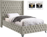 Savan Collection Velvet Upholstered Bed with Deep Button Tufting in Gold or Chrome Finish