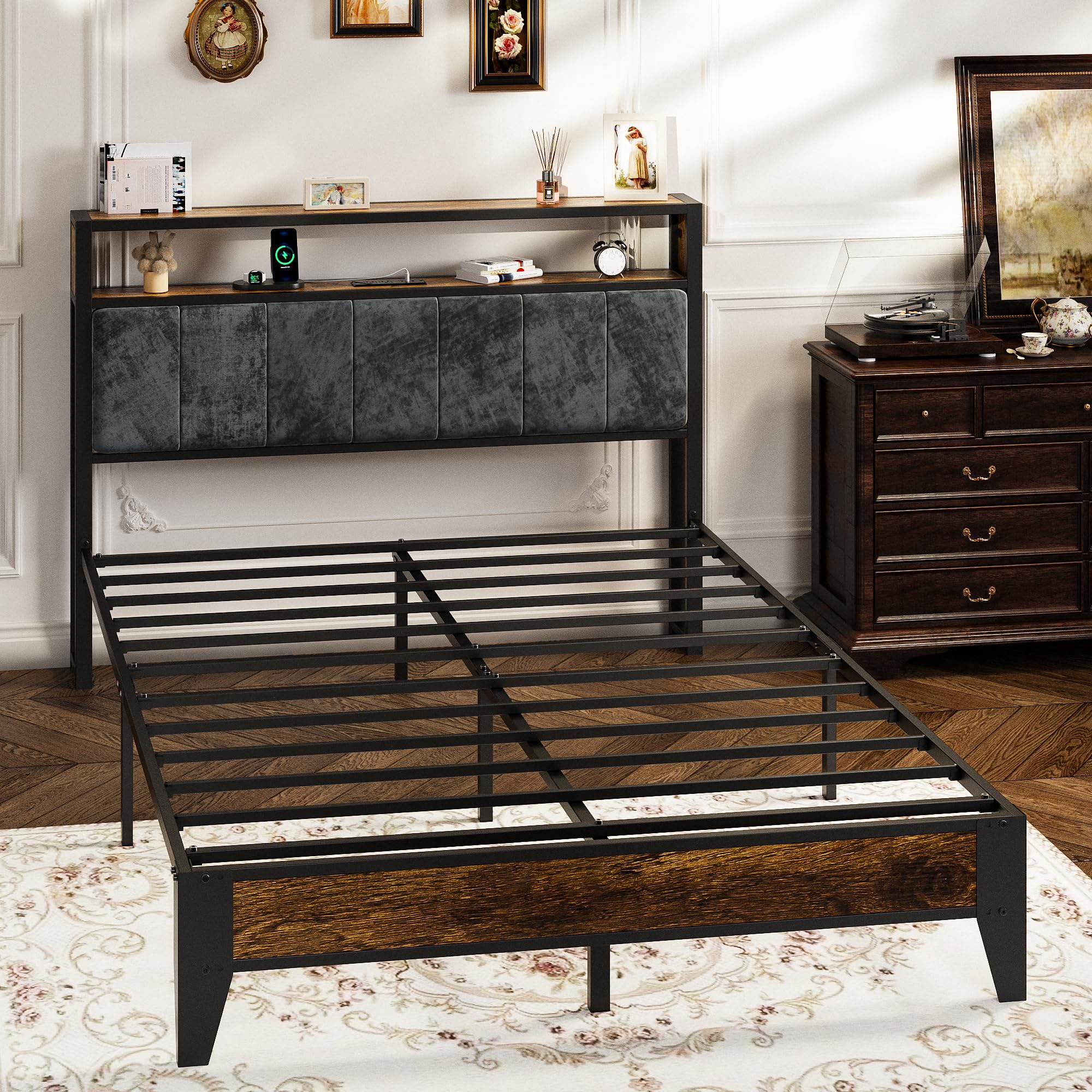 OLEVS Full Bed Frame with Headboard, Metal Platform Bed Frame Full Size