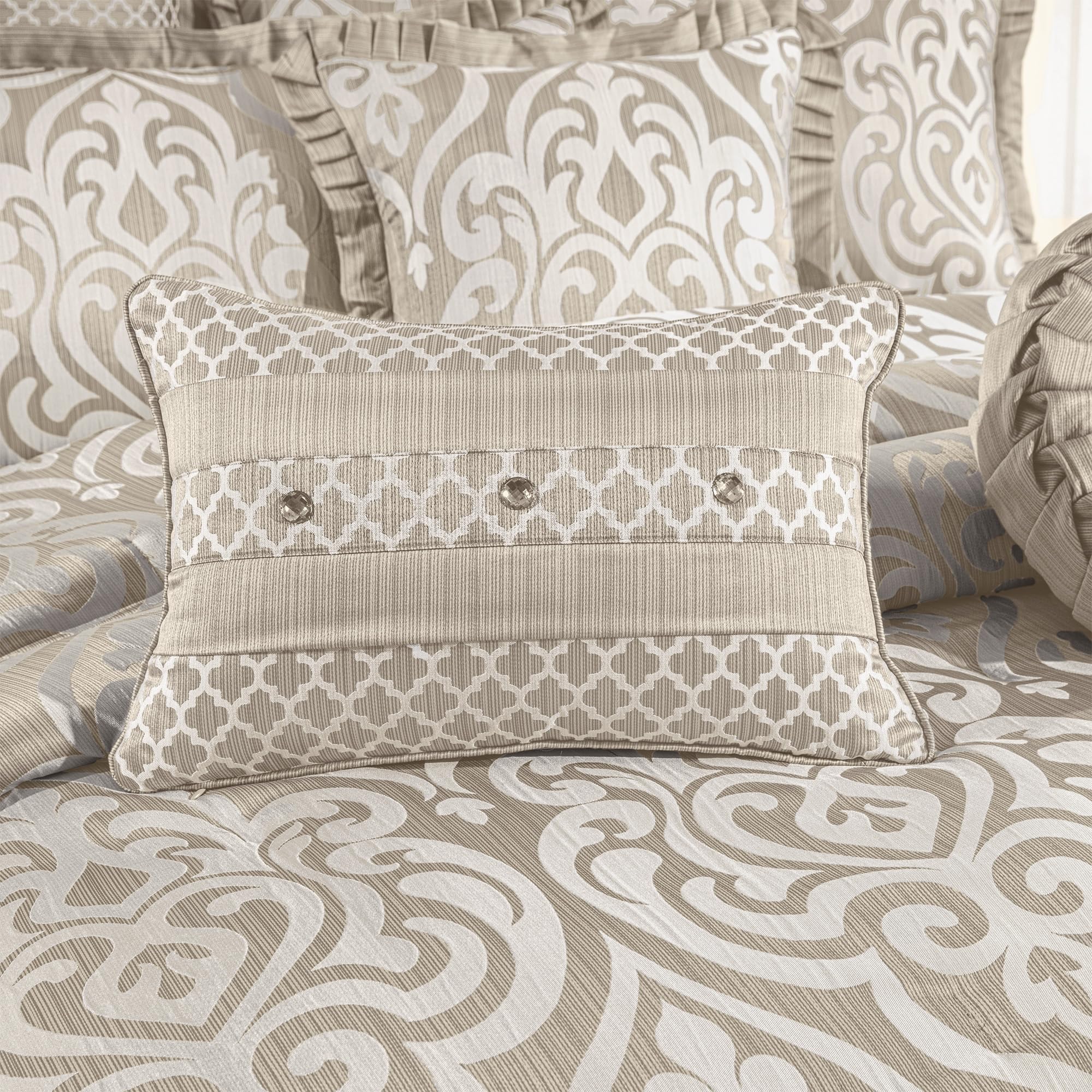 9-Piece Jacquard Comforter Set - Luxury Damask Bedding King Size (Taupe Beige)