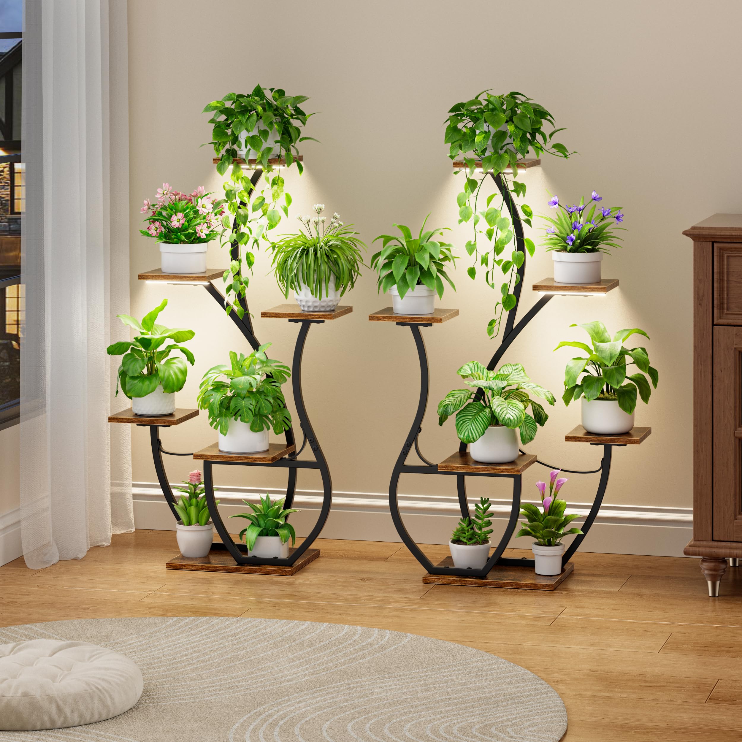 6 Tier Metal Plant Stand with Grow Lights – 2 Pack Indoor Shelf
