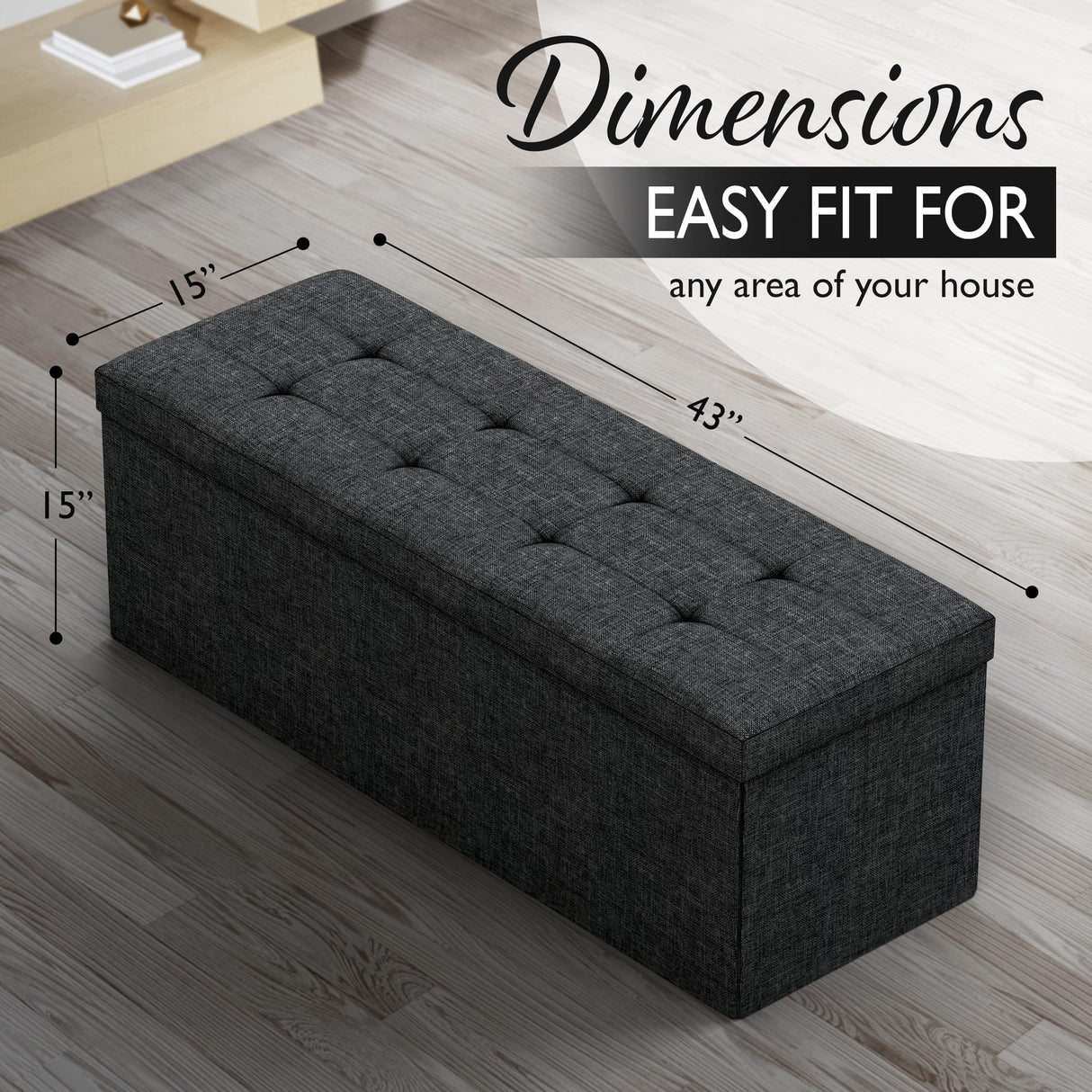 43" Folding Storage Ottoman Bench for Living Room, Bedroom