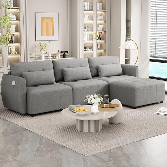L-Shape Sectional Sofa Set, Modern 6-seat Velvet Fabric Couch