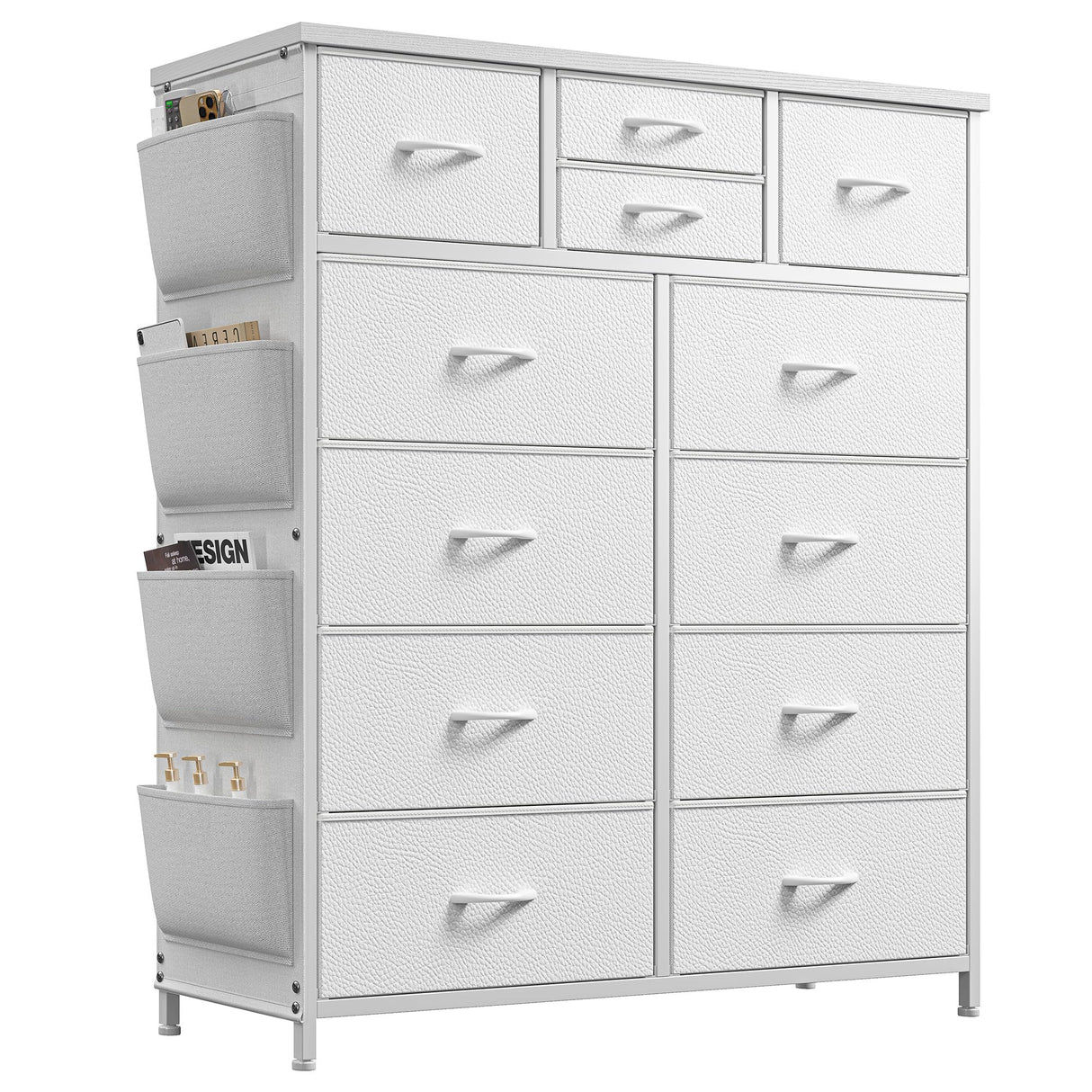 White Dresser with 12 Drawers, Tall Dresser for Bedroom, Chests of Drawers with Side Pockets