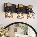 3-Light Farmhouse Vanity Light for Bathroom, Wood Bathroom Light Fixtures Over Mirror