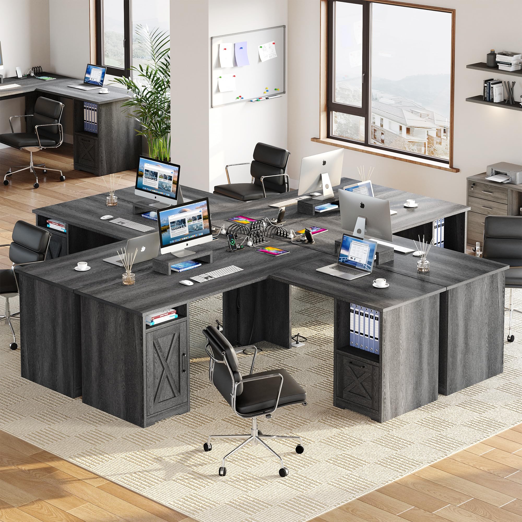 PowerMax 60” L-Shaped Computer Desk with USB & Power Outlets