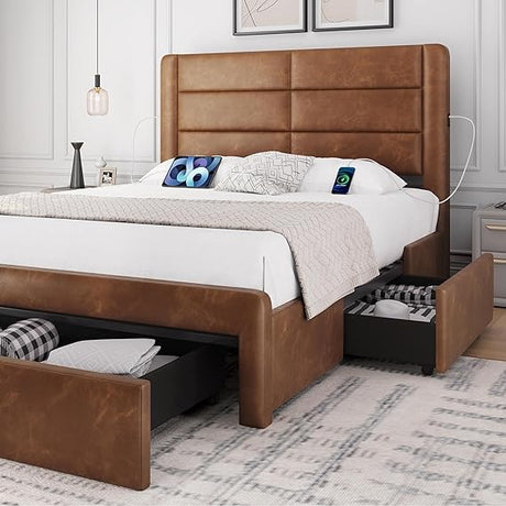 Queen Size Bed Frame with 2 USB Charging Station