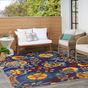 9' x 12' Navy Multicolor Fabric Outdoor Area Rug (9' x 12')