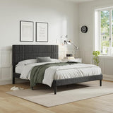 Queen Size Upholstered Bed Frame with Adjustable Headboard and Sturdy Wooden Slats,