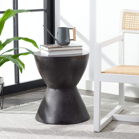 SAFAVIEH Outdoor Athena Black Modern Concrete Round Accent Table - Bircata