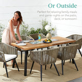 6-Person Indoor Outdoor Acacia Wood Dining Table, Picnic Table w/Powder-Coated Steel,