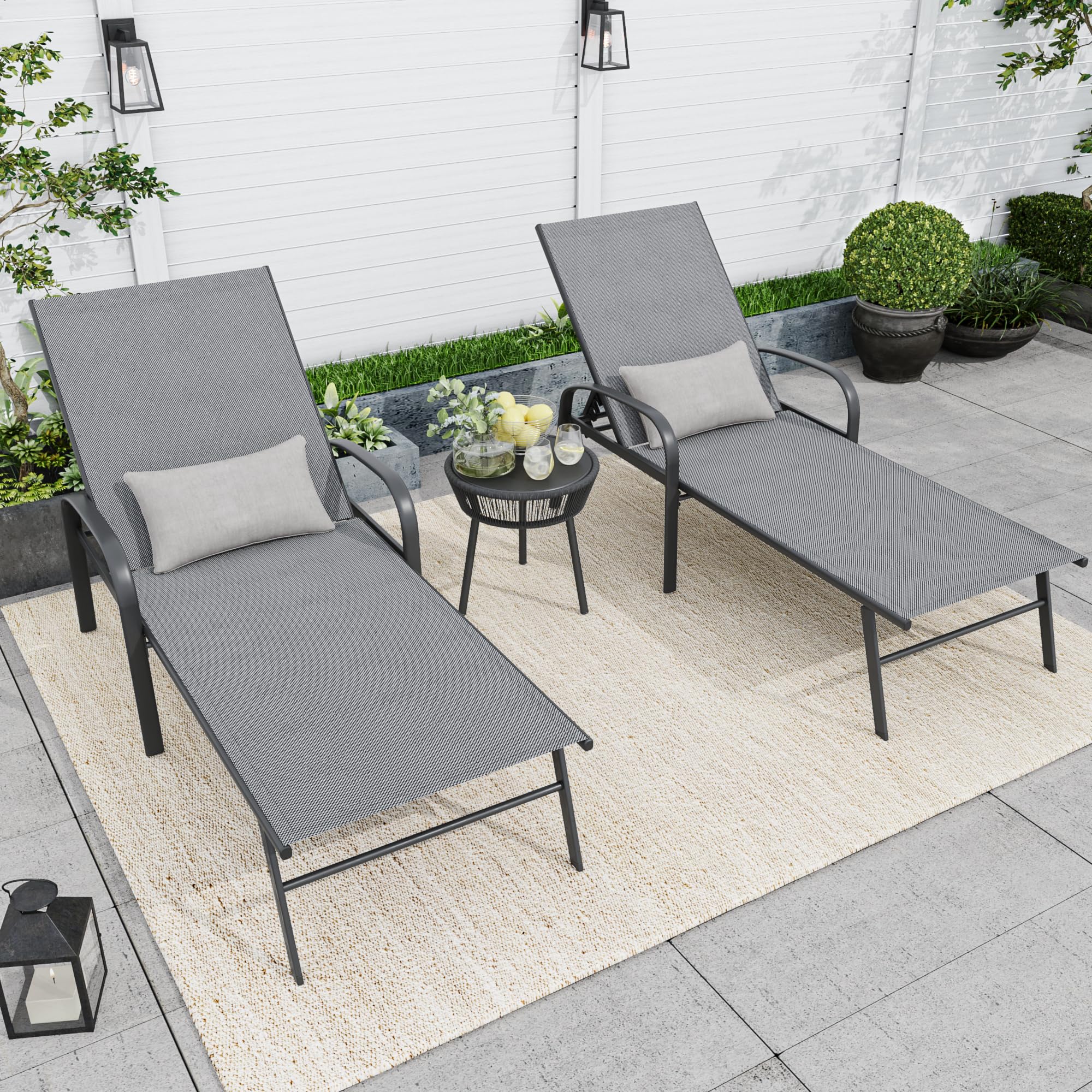 Outdoor Chaise Lounge Chairs Set of 2 Adjustable Pool Lounge Chair