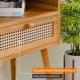 Rattan Nightstand Bedside Tables, Modern Wood Side Table Small End Table