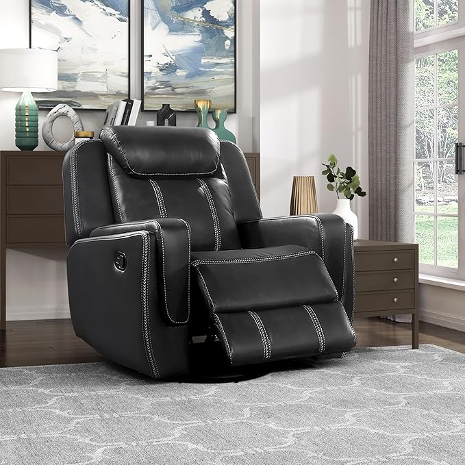 Double Recliner Sofa, Faux Leather Reclining Sofa With Center Drop-Down Cup Holders,