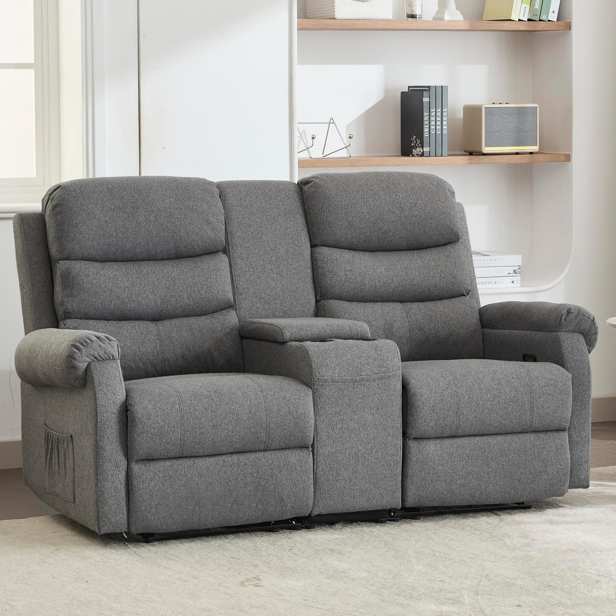 Manual Loveseat Recliner Sofa, Home Theater Seating with Console