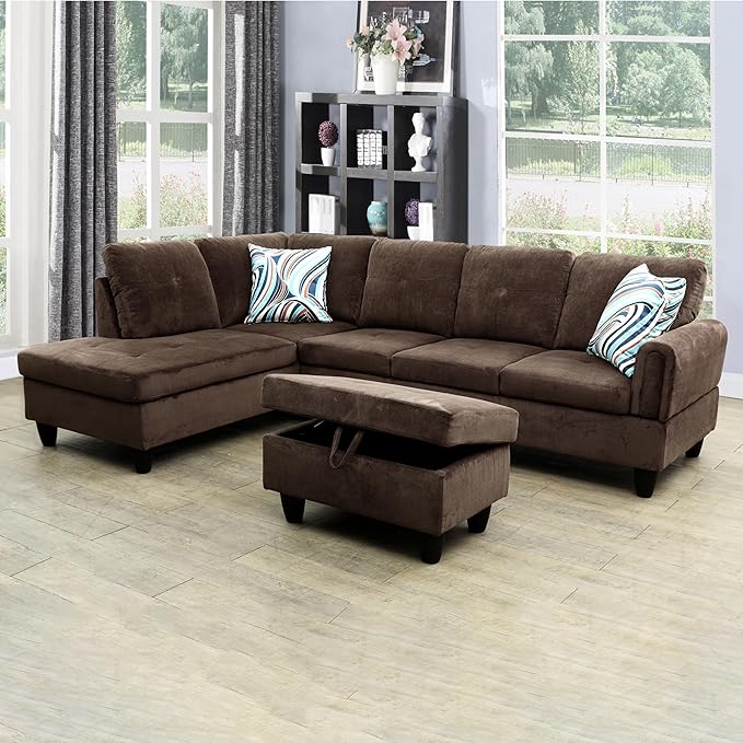 Living Room L Shaped Couch Upholstered Futon Sofa Comfy Flannel Modular Sofa 3-Piece Living Couch