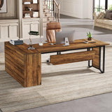 78" Long L-Shaped Executive Office Desk with Storage Cabinet, Farmhouse Large Manag