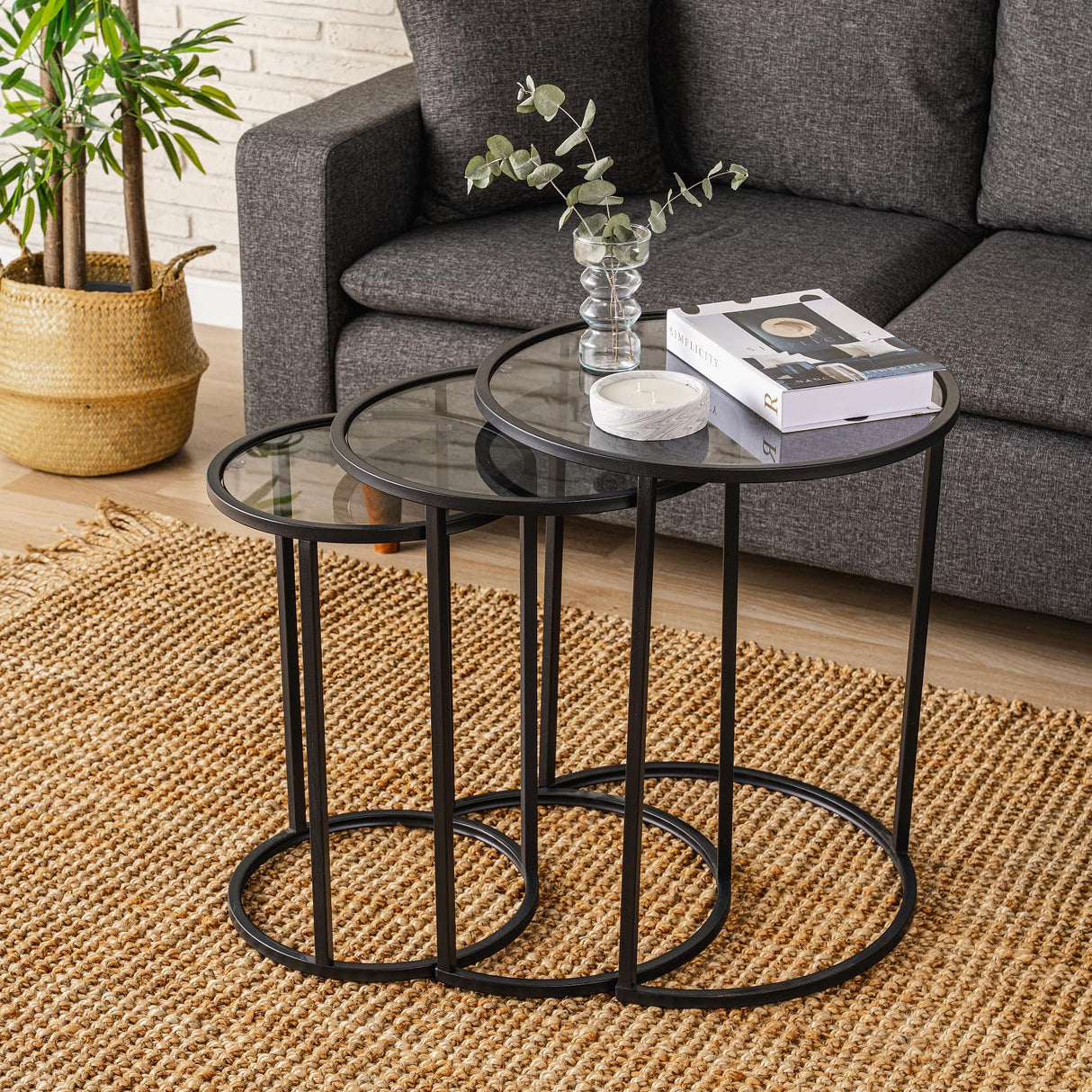 Alya Nesting Table Set of 3 Pcs - Glass End Tables Living Room Set