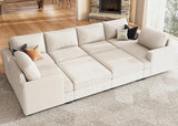 Modular Sectional Couch with Storage Ottoman, Corduroy Sleeper Sectional Sofa with Chaise, Sectional Couches for Living Room, Beige