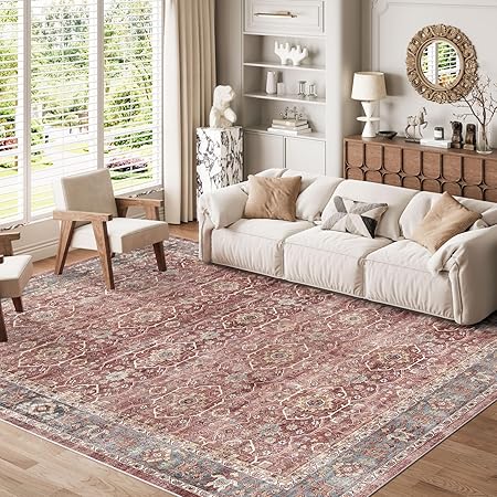 8x10 Area Rugs - Stain Resistant Washable Rug Distressed Boho Rugs