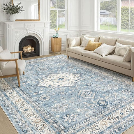 Living Room Area Rug 8x10 - Large Soft Washable Oriental Traditional Distressed