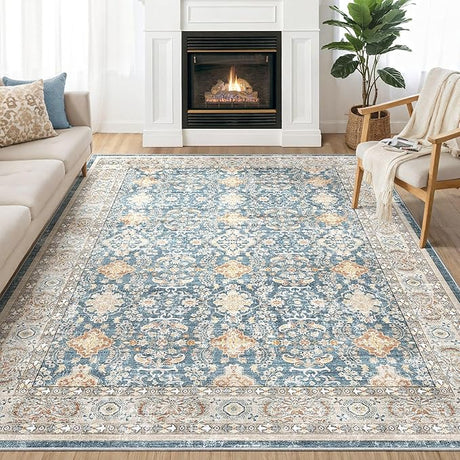 Area Rugs for Living Room: Vintage Boho Floral Print Rug, Ultra Thin Stain Resistant