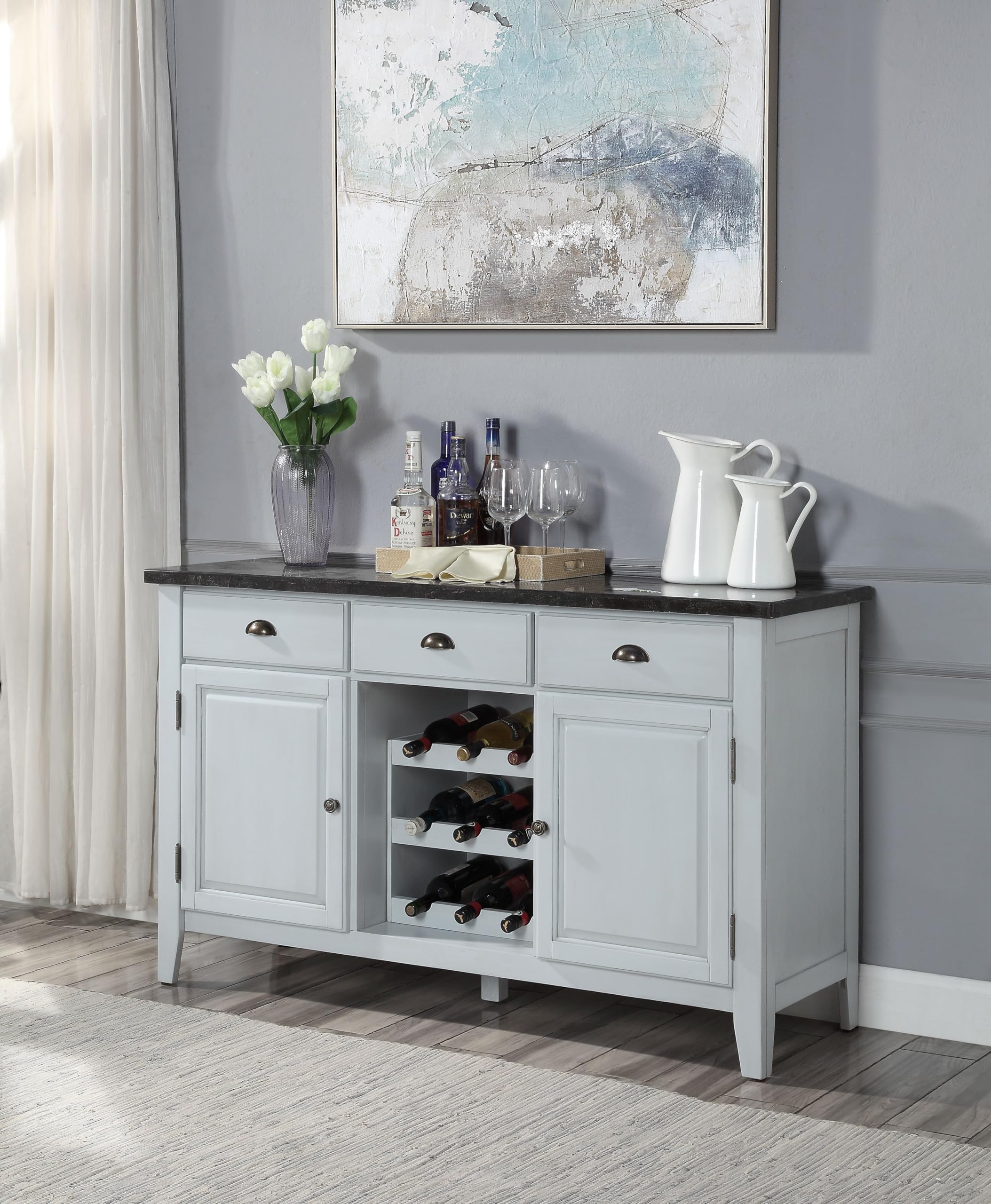 Lanton Server in Marble & Antique White Finish