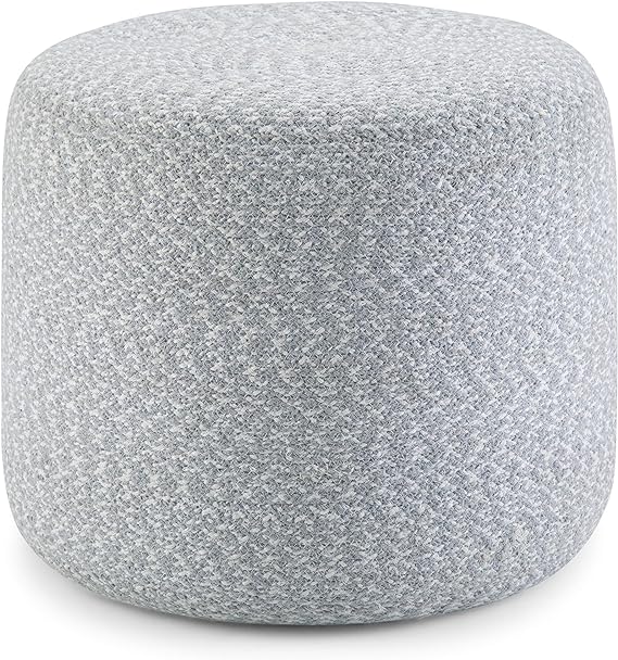 Bayley Round Braided Pouf, Footstool, Upholstered in Muted Yellow and Natural Cotton