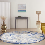 Aloha Indoor/Outdoor Blue/Grey 7’10” x Round Area Rug, Easy Cleaning