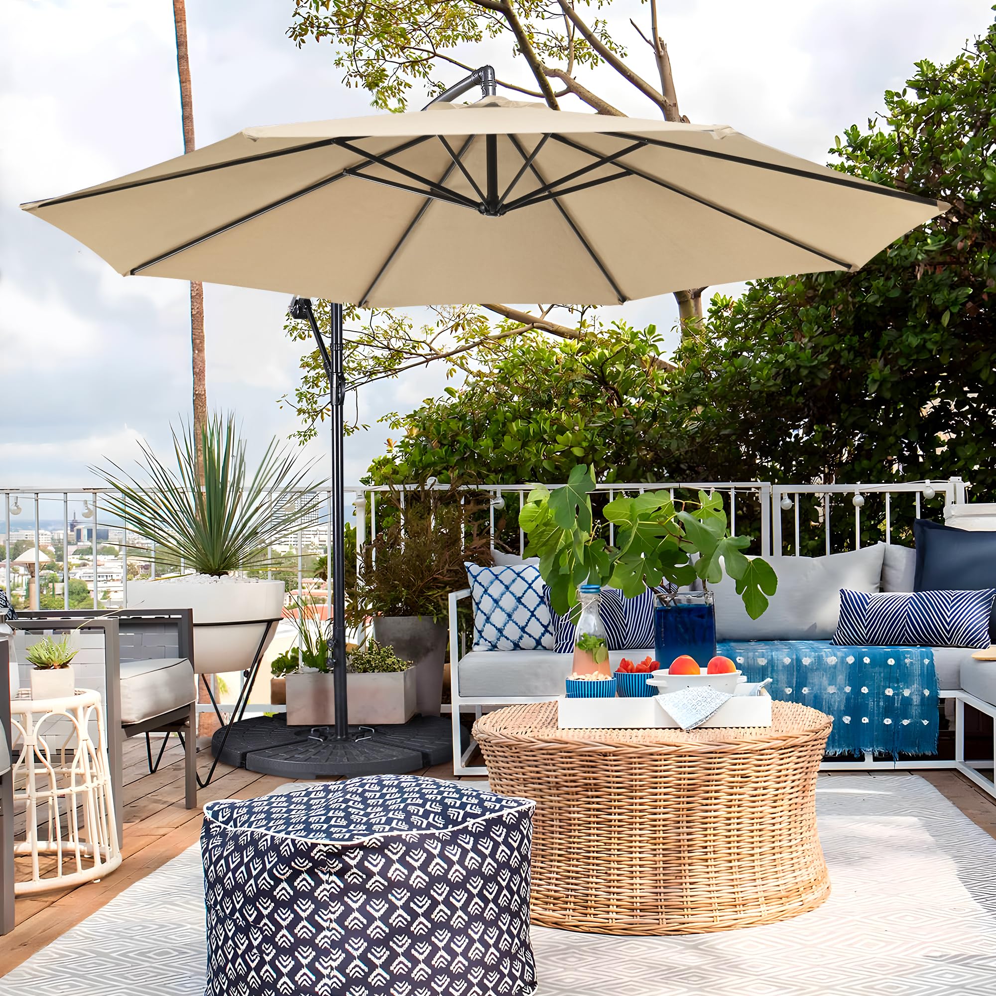10FT Patio Offset Umbrella - Cantilever Hanging Outdoor Umbrellas w/UV Protection