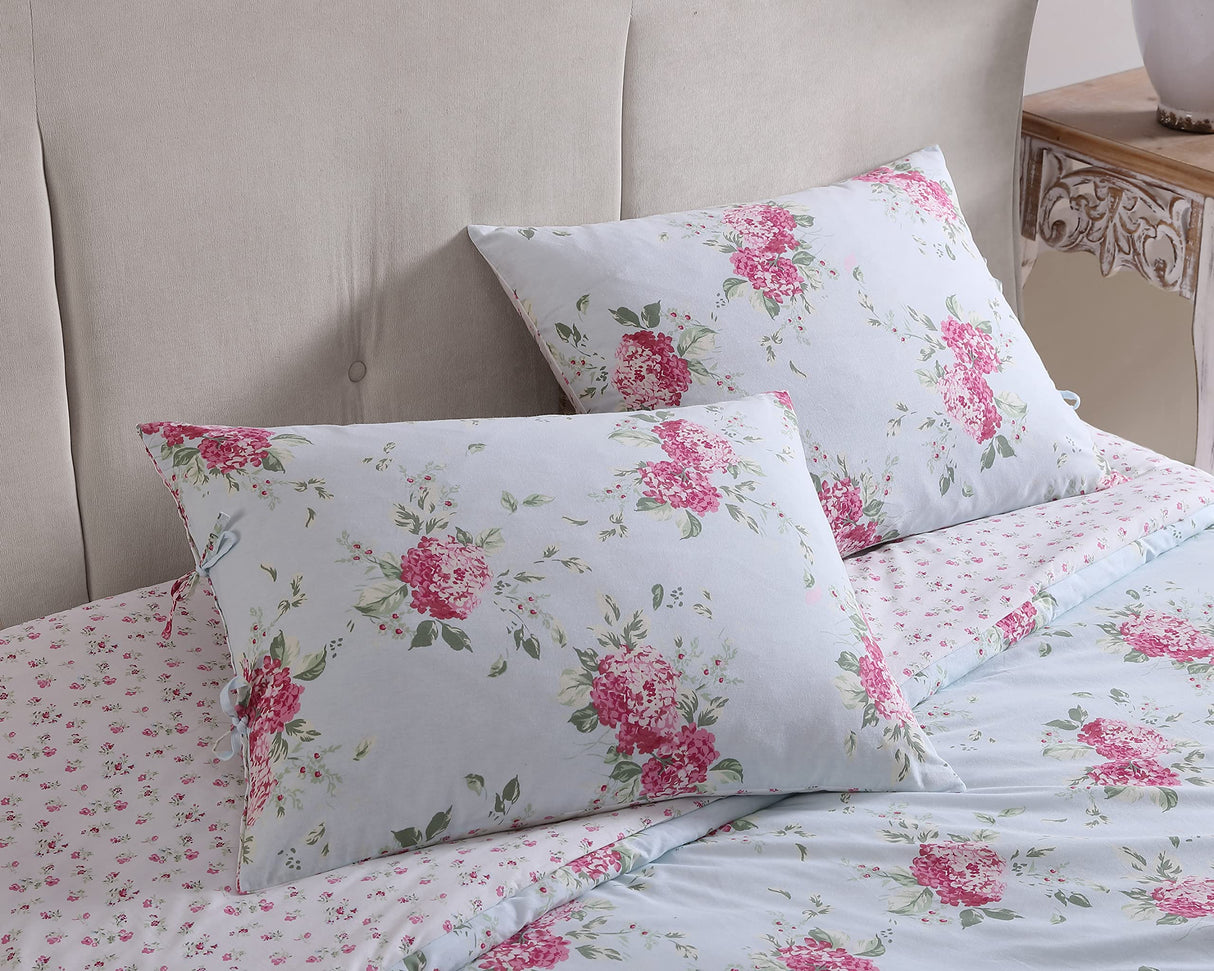 Queen Comforter Set, Reversible Cotton Bedding with Matching Shams, Elegant Floral