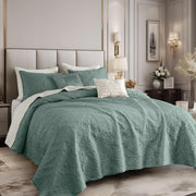 Silky Satin Quilt Set 5 Pcs King Cooling Comforter Lightweight Summer Bedding