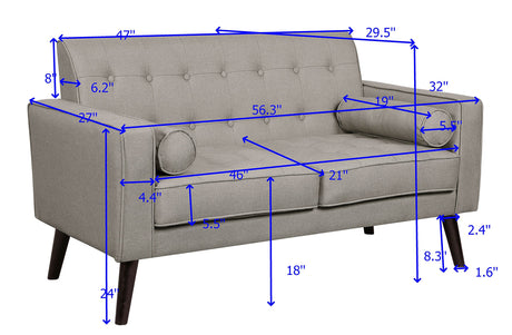 Modern Collection Upholstered Linen loveseat with Wood Legs and Two Button