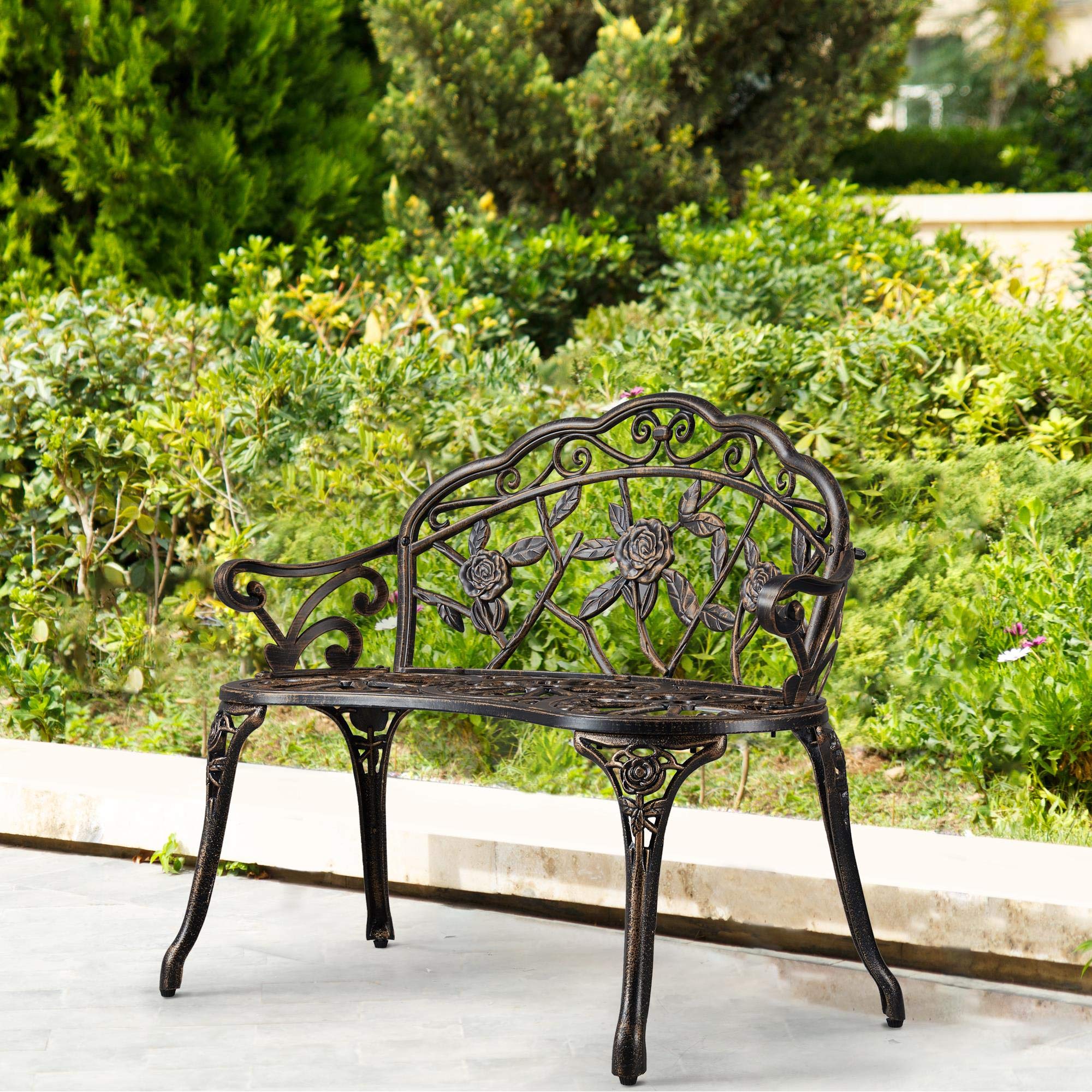 Garden Bench Park Metal Rose Outdoor Benches