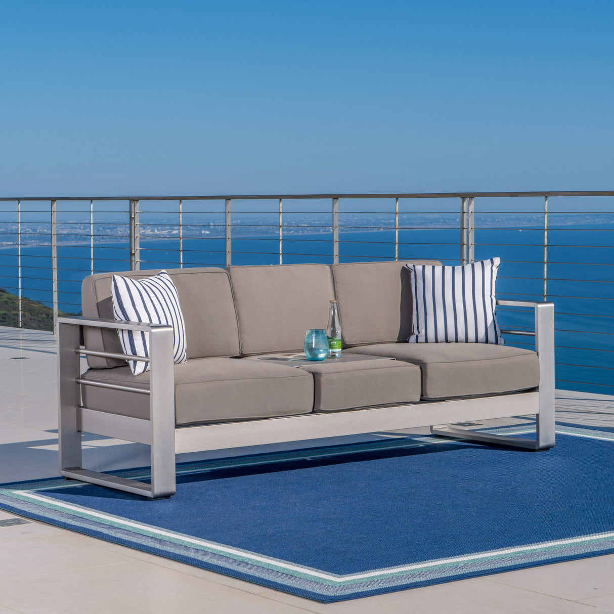 Cape Coral Outdoor Loveseat Sofa with Tray