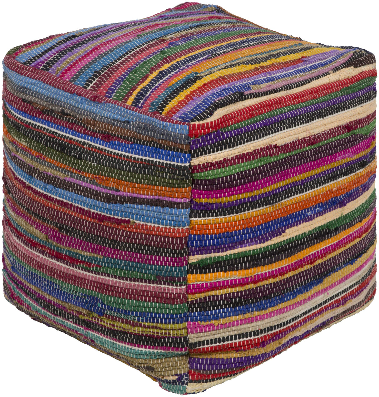 Chama Handwoven Pouf 18" H x 18" W x 18" D, Rainbow