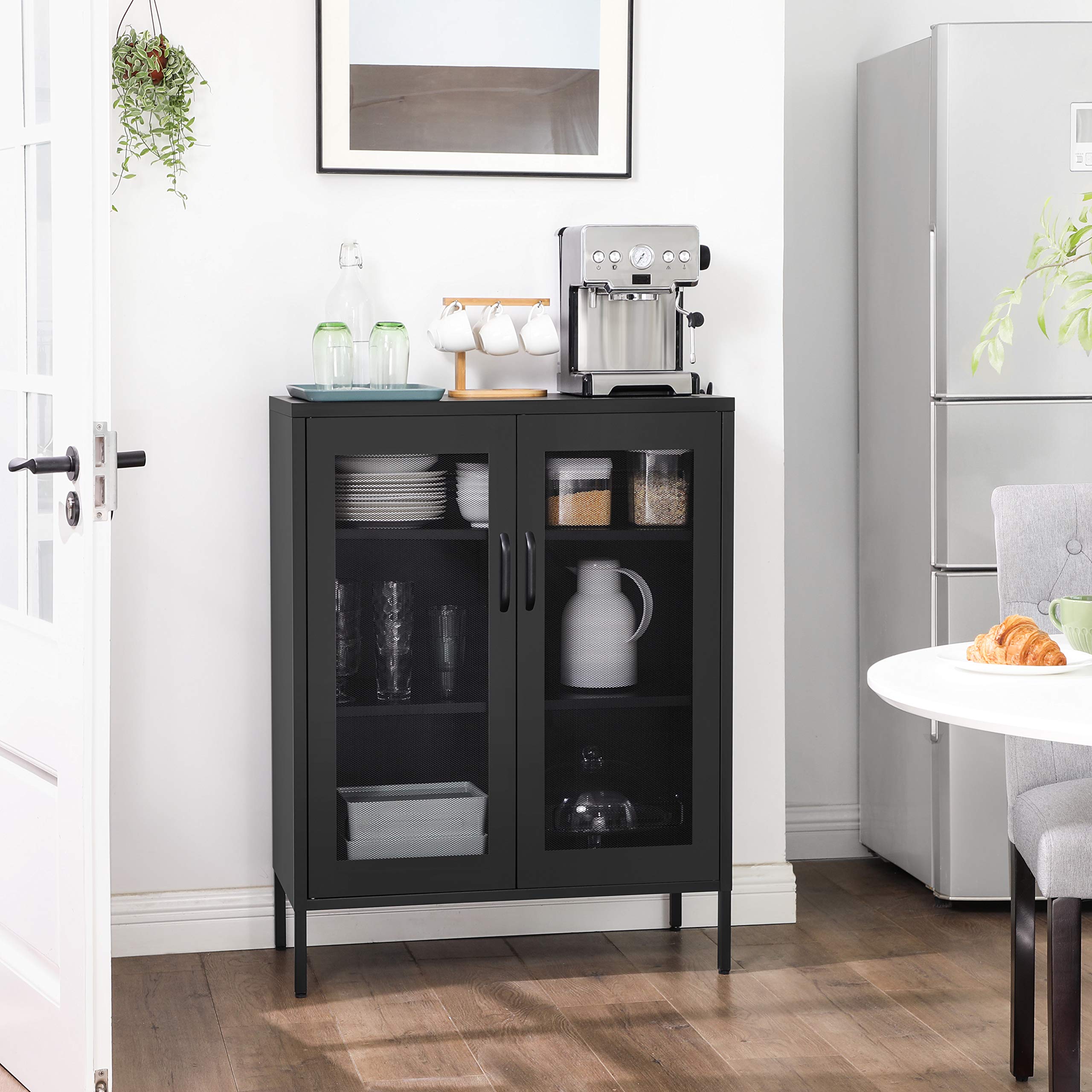 Metal Storage Cabinet with Mesh Doors, Steel Display Cabinets