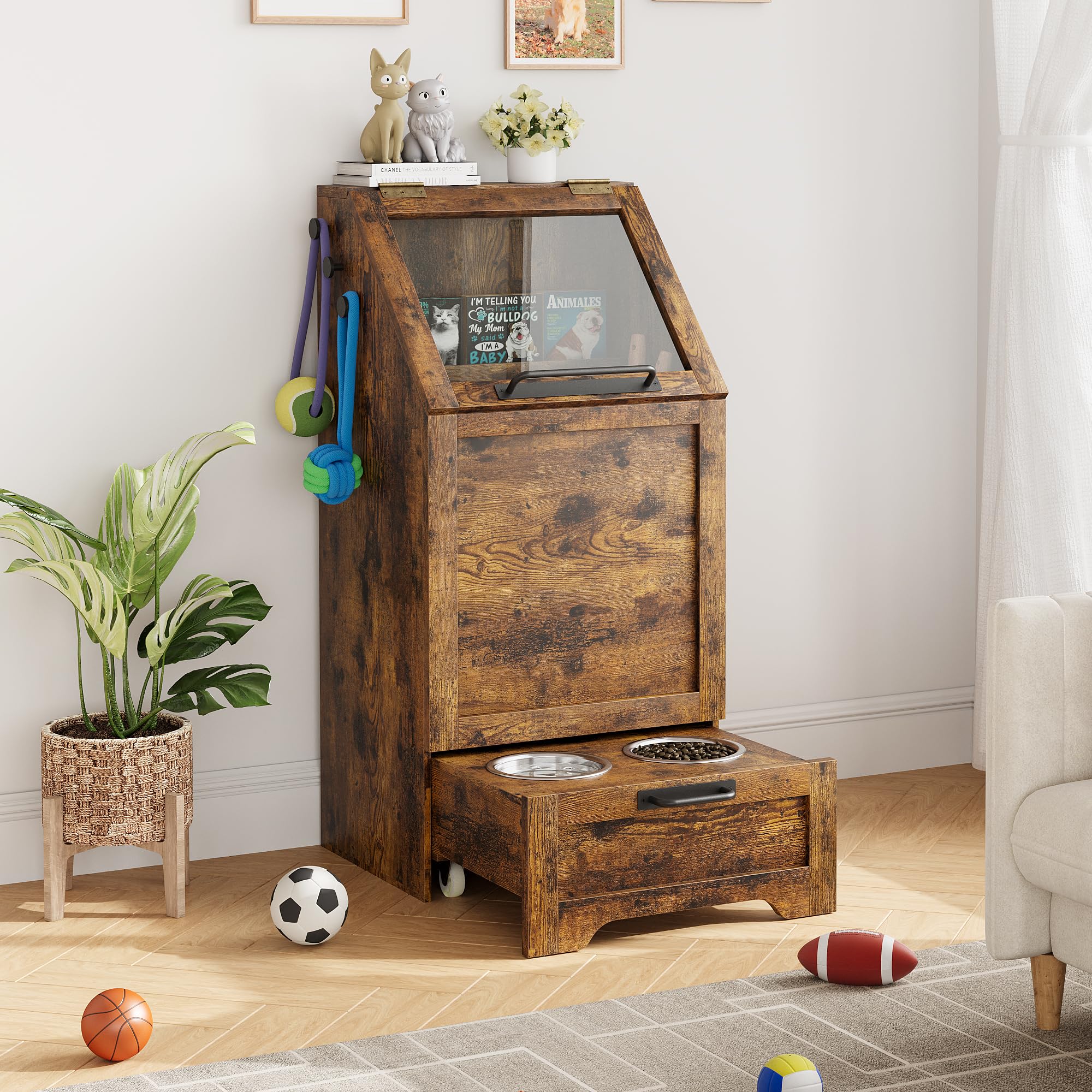 Dog Feeding Station with Storage - Elevated Bowls & Food Cabinet