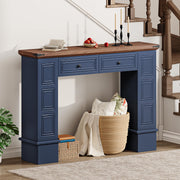 Farmhouse Console Table with Storage - Navy Blue & Walnut