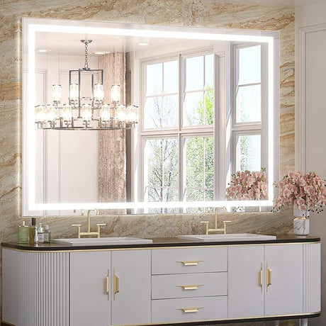 LED Bathroom Mirror Bathroom Mirror with Lights 48 x 36 Dimmable Anti-Fog Wall Mounted Lighted Vanity