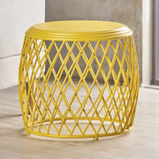 Bryony Indoor 19" Diameter Lattice Iron Side Table, Matte Yellow