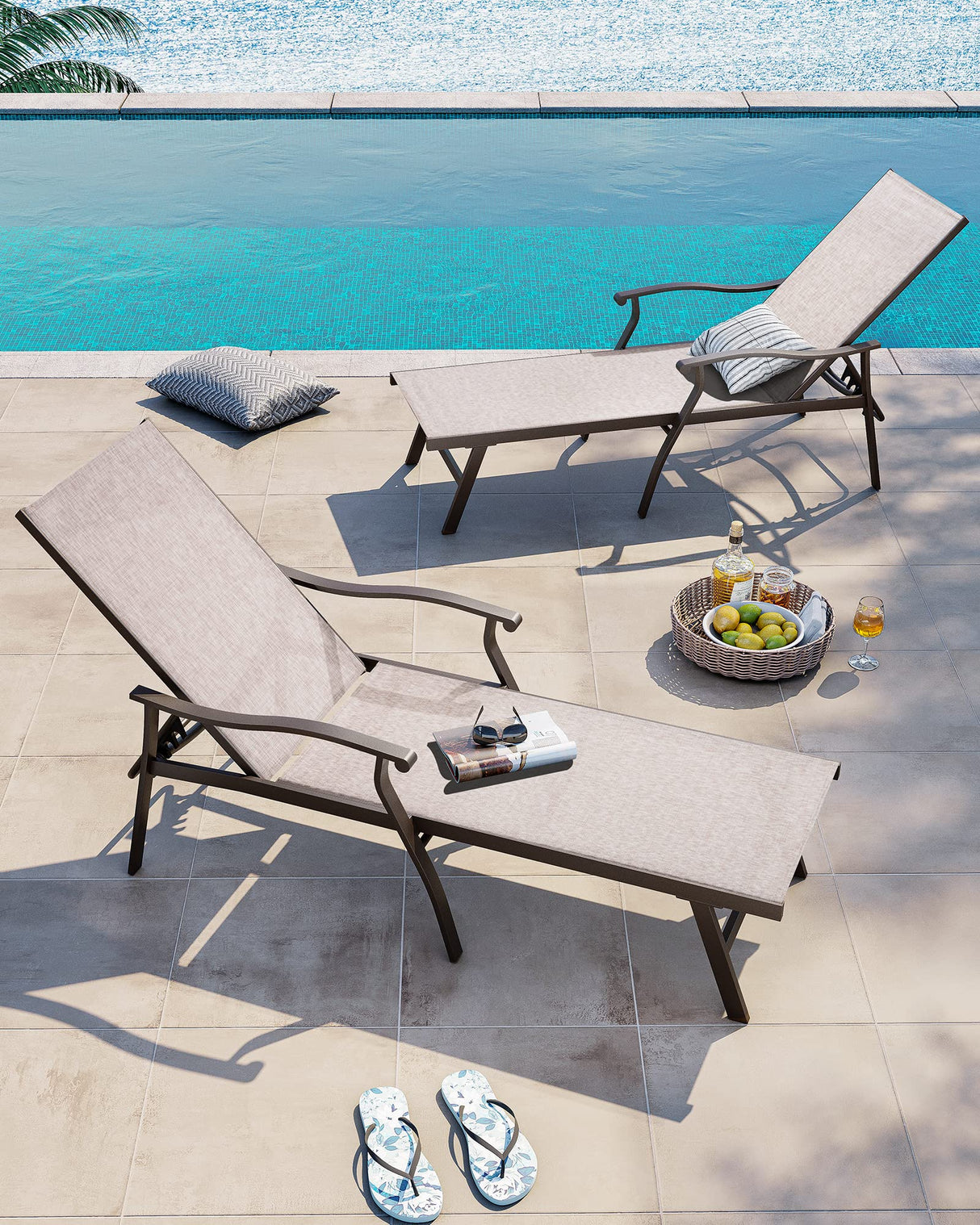 Chaise Lounge Chair Outdoor with Armrest, Pool Lounge Chairs Set of 2