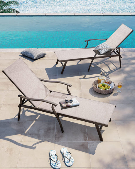 Chaise Lounge Chair Outdoor with Armrest, Pool Lounge Chairs Set of 2