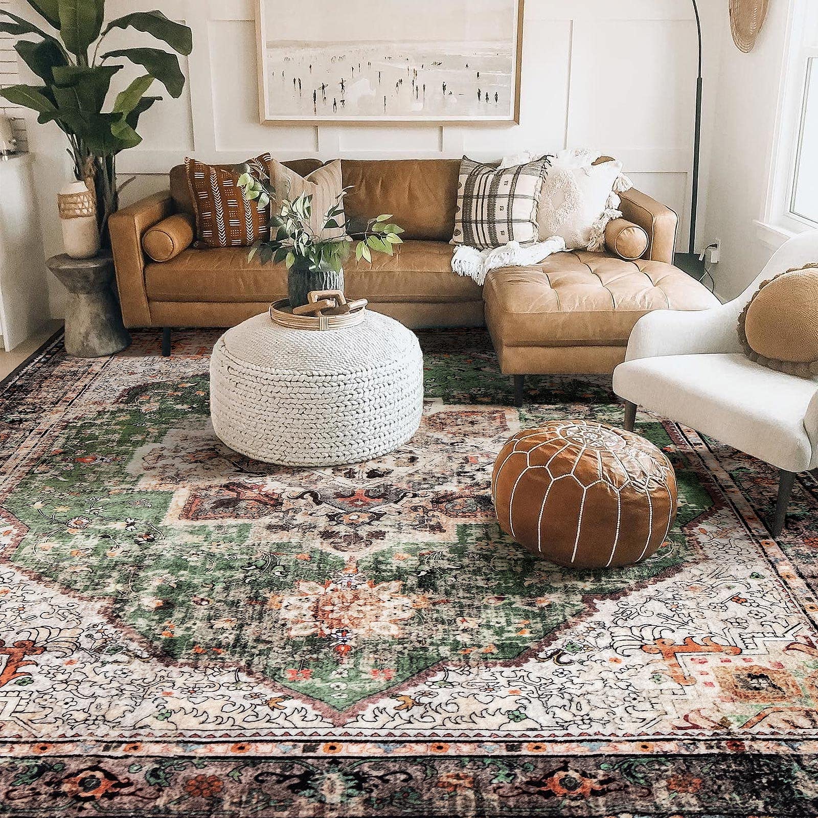 8x10 Area Rugs for Living Room Green Boho Rug Washable Rug Vintage Rug