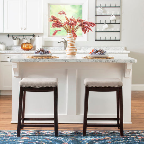 Linen Backless Claridge Stool, Counter Height, Beige & Dark Walnut